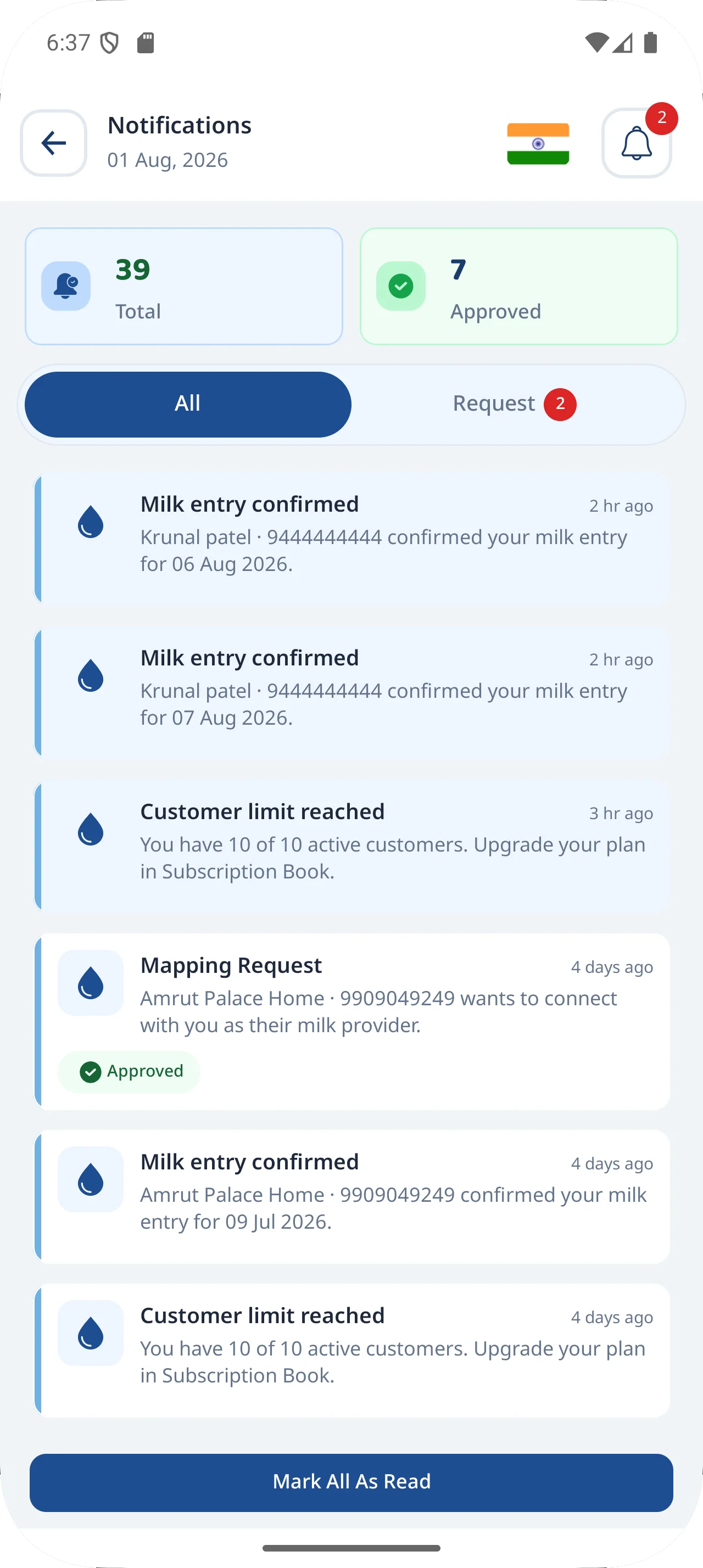 DairyBit milk provider app screen 12