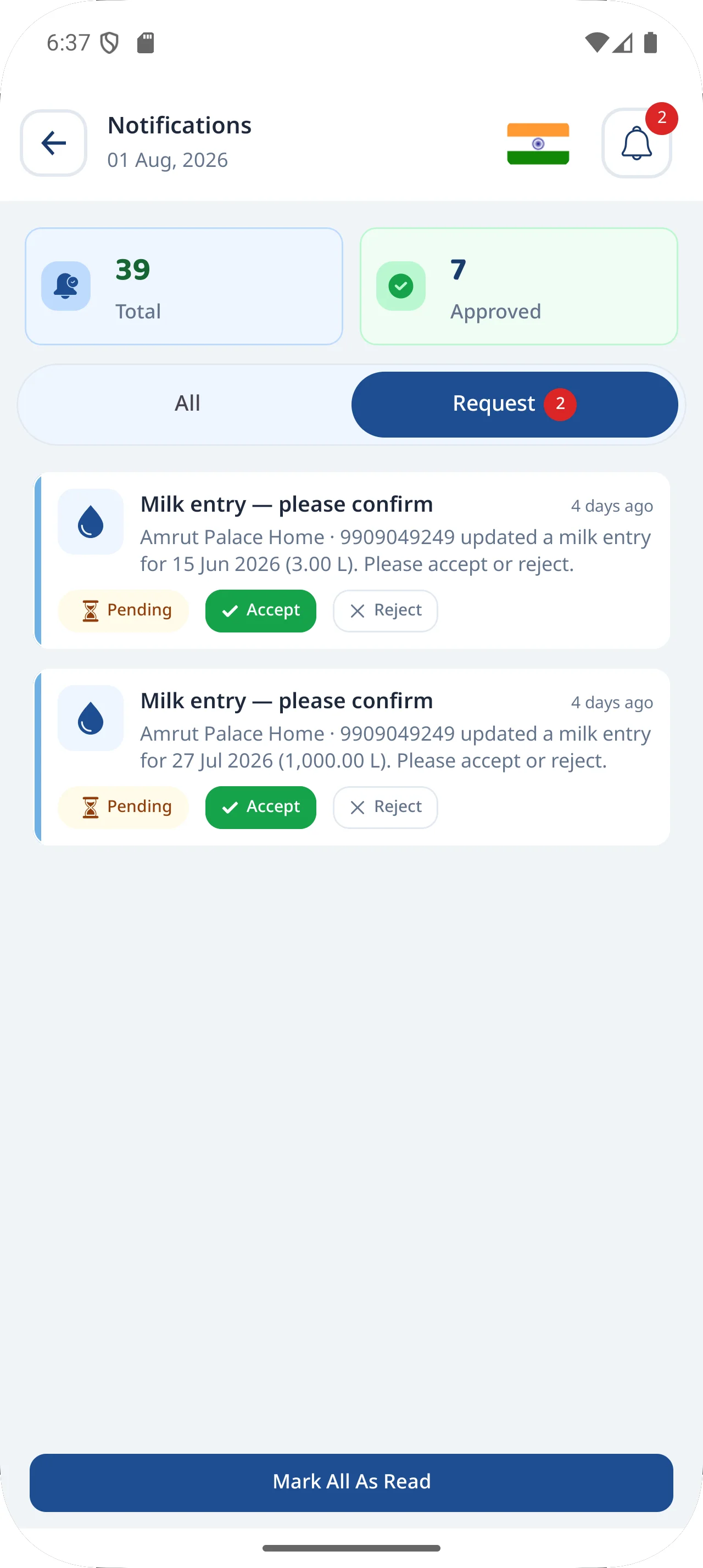 DairyBit milk provider app screen 13