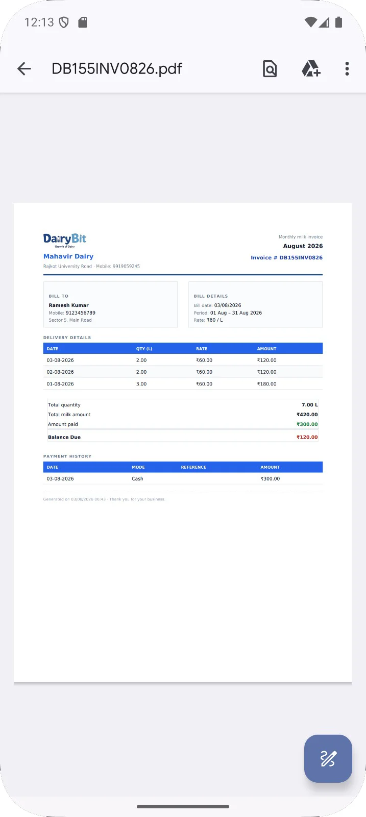 DairyBit milk provider app screen 9