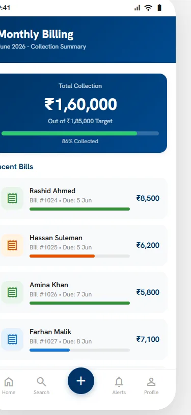 Milk provider app customer ledger and payment transaction history