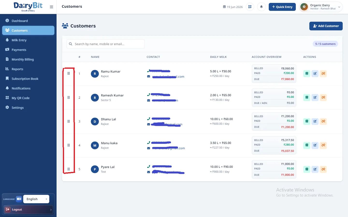 Smart route drag and drop — DairyBit dashboard and mobile app